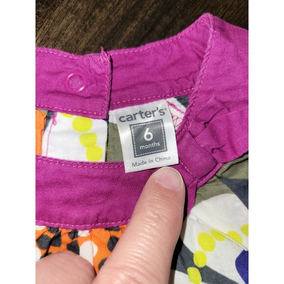 CARTER'S Colorful Floral Mod Groovy 100% Cotton Girl's Shirt Dress Size 6 mo - Picture 3 of 9